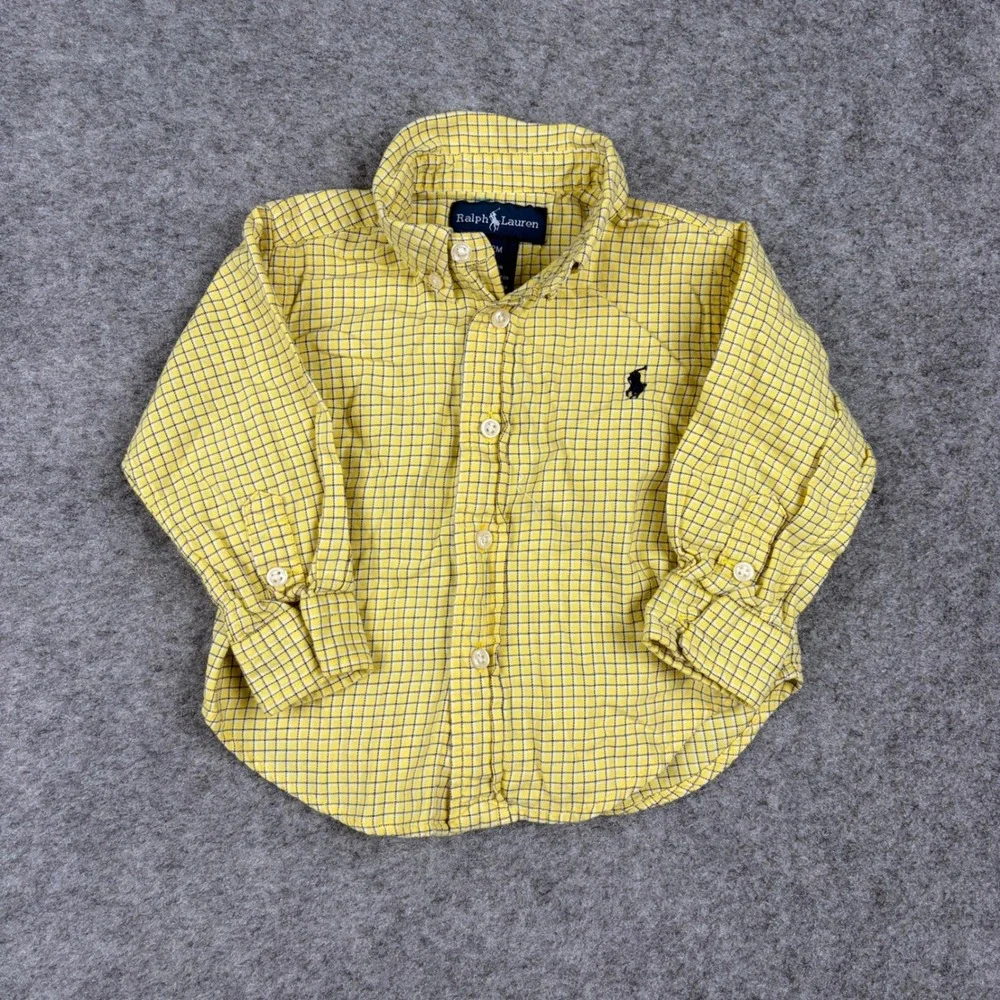Ralph Lauren Button Down Shirt Boys 12 Months Yellow Plaid Long Sleeve Check